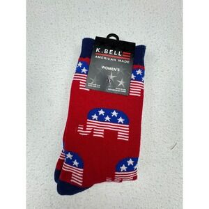 K.Bell Crew Socks Women 9-11 Red New Republican Elephant Patriotic Stars Stripes
